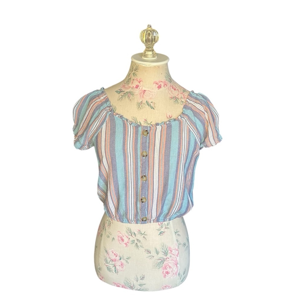 Aéropostale Striped Button-Down Front Crop Top – Size XS